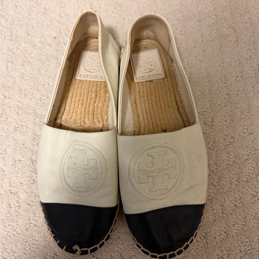 Tory Burch Cream and Black Espadrilles